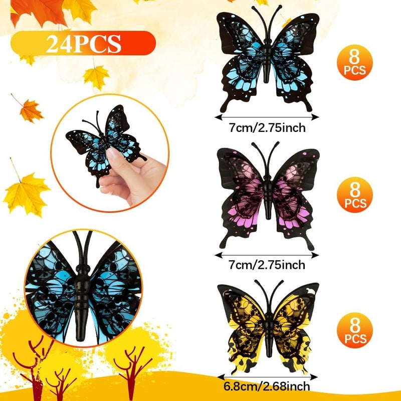 Liwidon Monarch Butterfly Decorations, 24 PCS Monarch Butterfly Wall Decor 3D Multicolor Fake Butterflies for Crafts Day of The Dead Halloween Party Supplies Autumn Wedding Home Wall Table Bedroom Decorations - Image 3